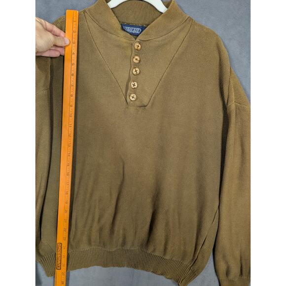 Lands End Sweater Men XL Brown Henley Shawl 90s Pullover USA - Picture 8 of 11